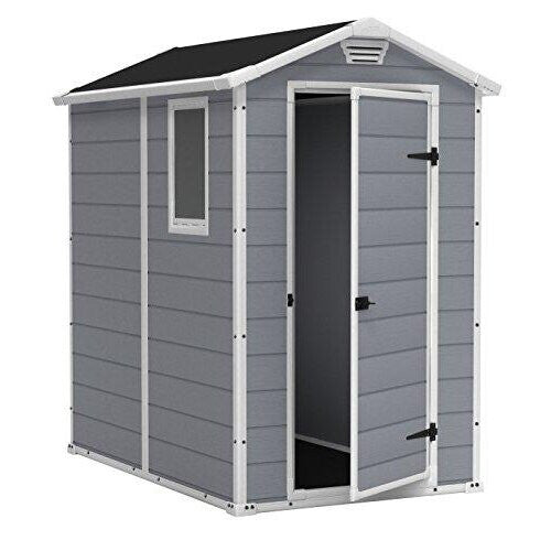 Keter Manor Outdoor Plastic Garden Storage Shed, Grey, 6 x 4 ft