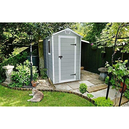 Keter Manor Outdoor Plastic Garden Storage Shed, Grey, 6 x 4 ft