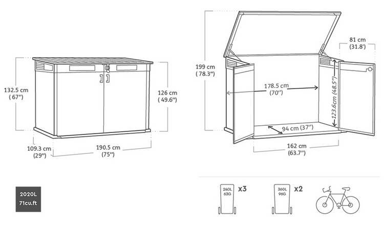 Keter Signature 2020L Horizontal Garden Storage Shed - Oak