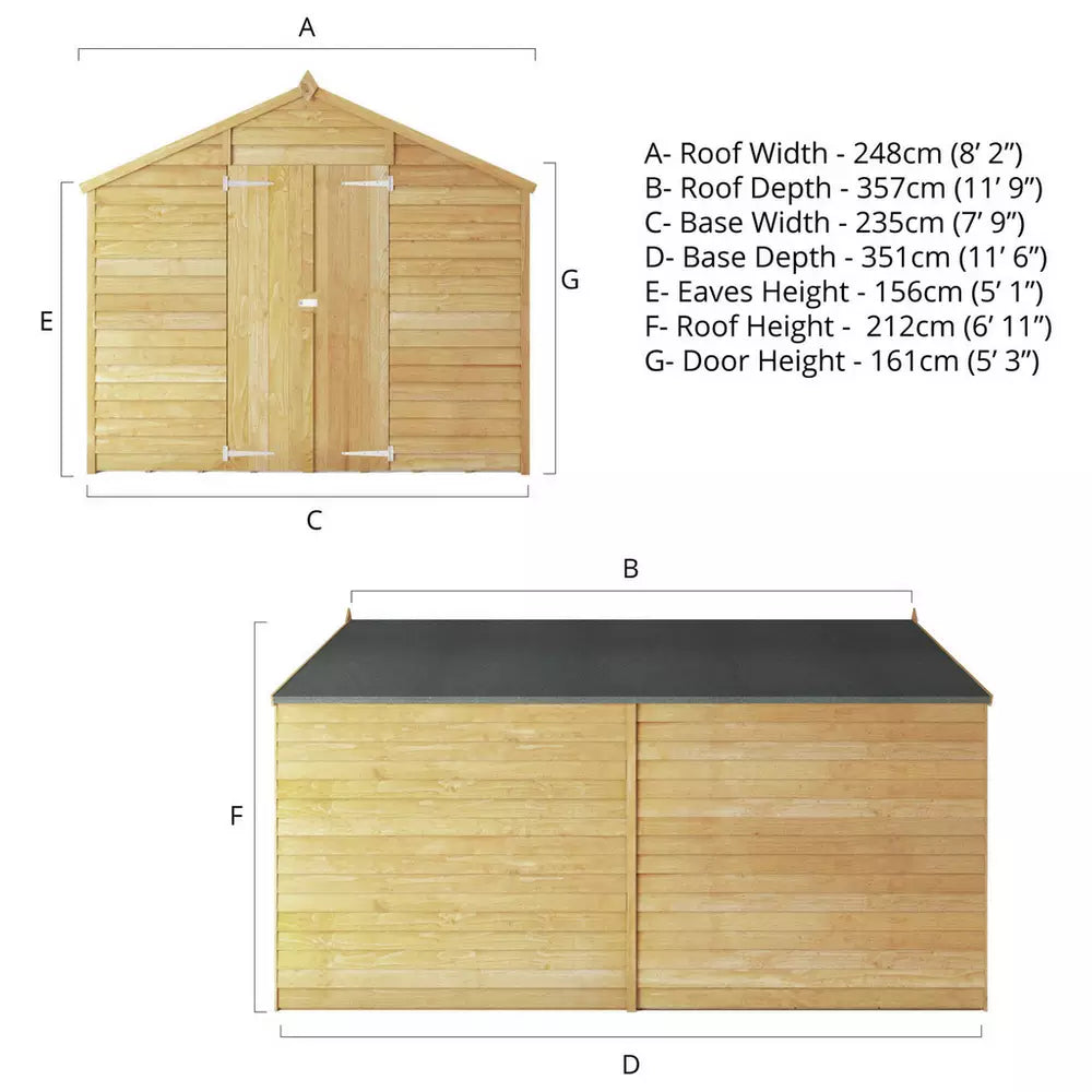 Mercia Wooden Overlap Windowless Shed 12 x 8ft