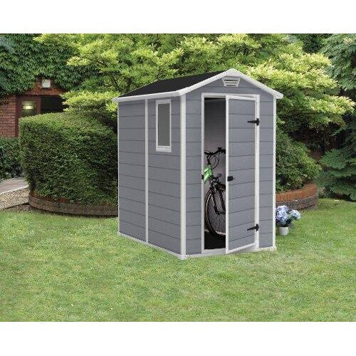 Keter Manor Outdoor Plastic Garden Storage Shed, Grey, 6 x 4 ft